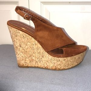 Liliana 4 1/4” Cork Platform Wedge High Heel Faux Suede Sandals